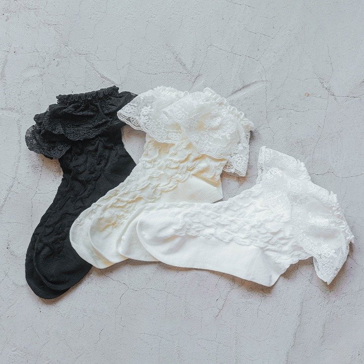 しまむら公式　レディース　クルーソックス（青木美沙子）／大きなフリルレースの画像