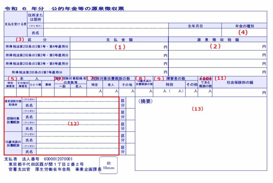 出所:日本年金機構「令和6年分 公的年金等の源泉徴収票」