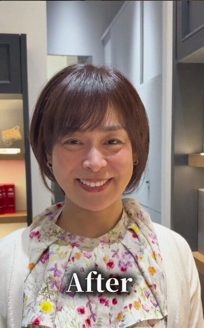前髪があり、丸みのある、まとまりのあるショートヘア