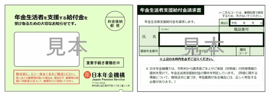 出所：日本年金機構「令和6年度の年金生活者支援給付金請求書（はがき型）の送付について」