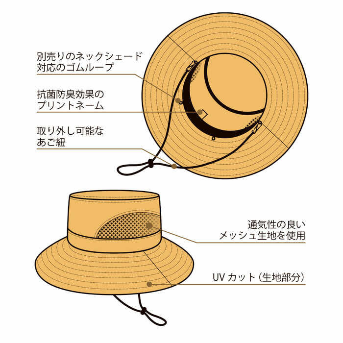 UPF50+のUVカット機能つきで、ツバも広い