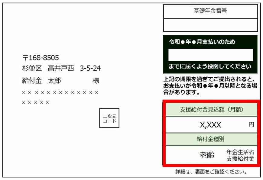 年金生活者支援給付金請求書の見本