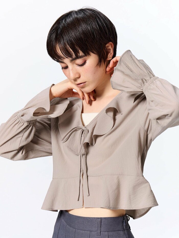 GU公式 ラッフルボレロブラウス