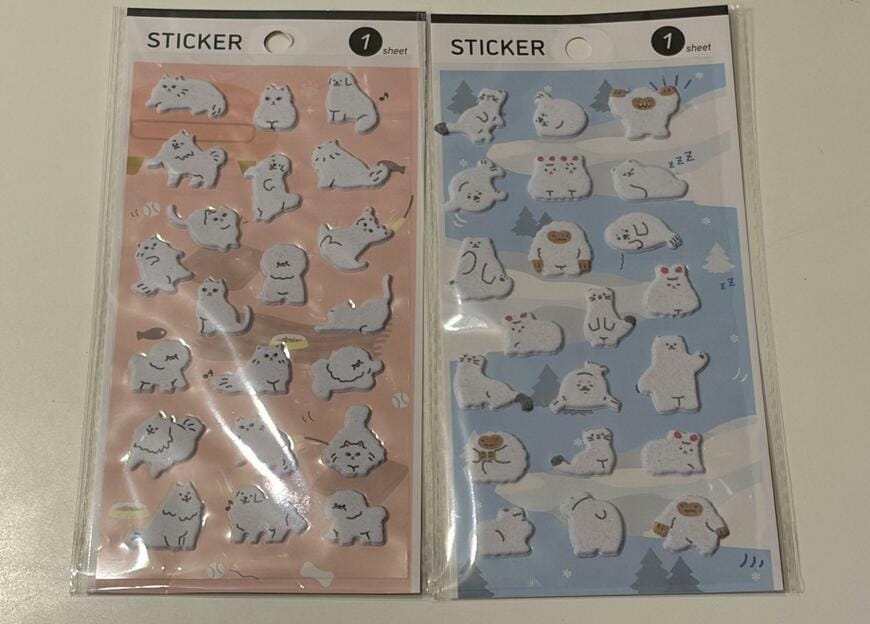 セリア、ふわふわぷっくりシール 白いいきものの画像
