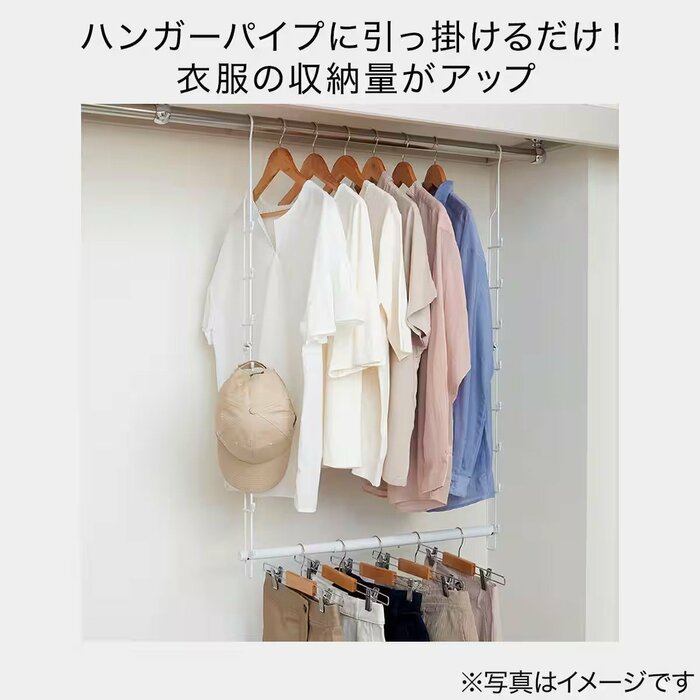 既存のクローゼットポールに引っ掛けるだけで設置が完了