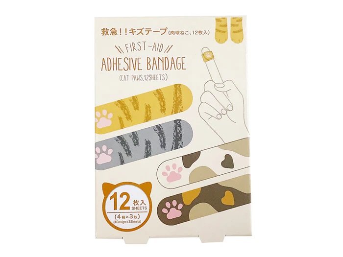 出所：ダイソー公式　救急！！キズテープ（肉球ねこ、１２枚入）