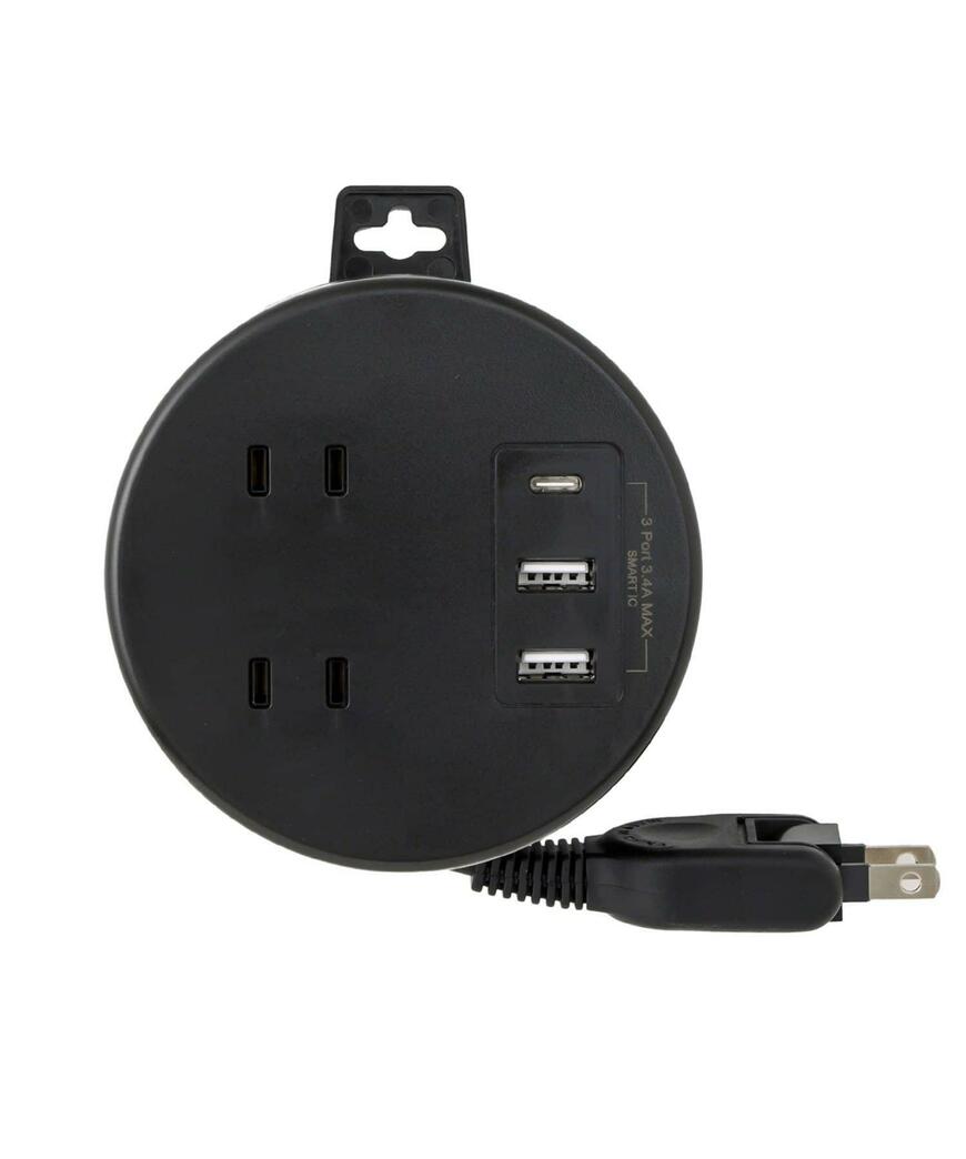 出所：パルグループ公式ファッション通販サイト 3COINS 丸型電源タップ（AC×2/USB×2/TYPEC×1）：1ｍ