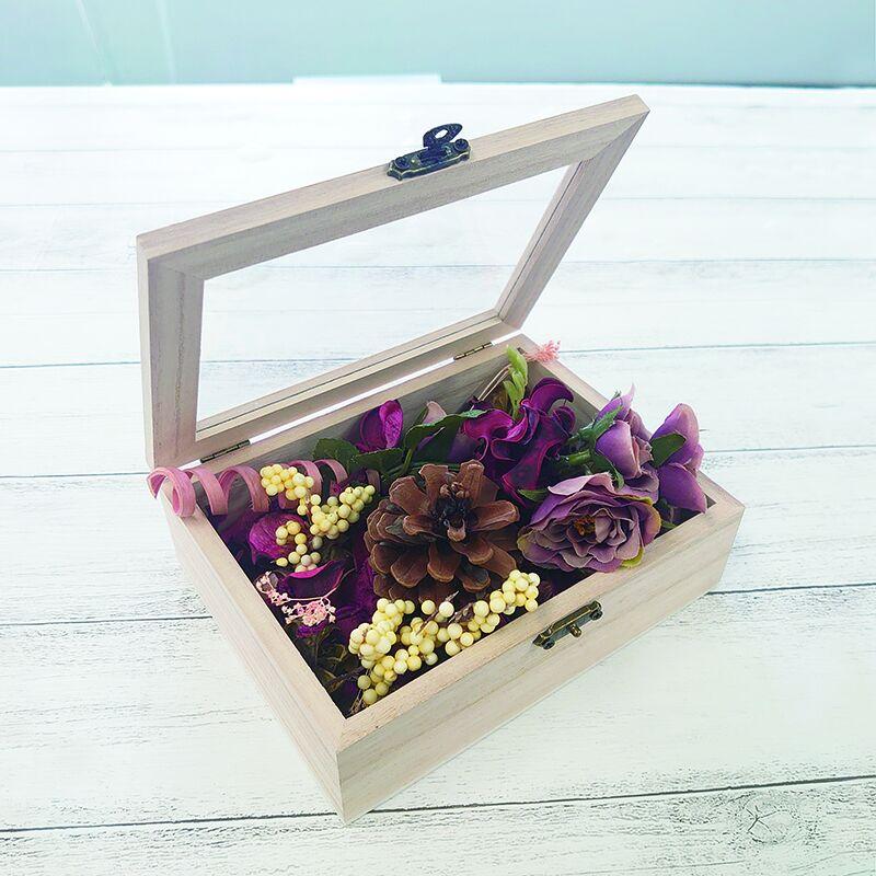 ダイソー、ウッドボックス(クリア蓋付、ロック付)画像