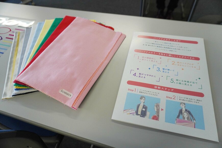 机に置かれたドレープと資料の写真