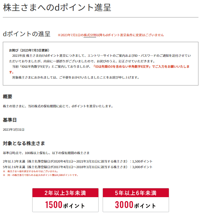 出所：日本電信電話株式会社「株主さまへのdポイント進呈」