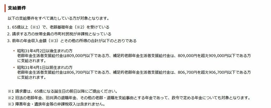 「老齢年金生活者支援給付金」支給要件