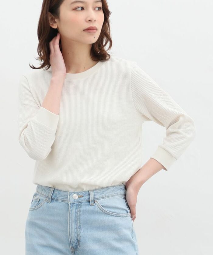 7分袖ワッフルクルーT