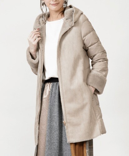 INTERPLANET-フェイクムートン×ダウンコート ¥25,920（税込）