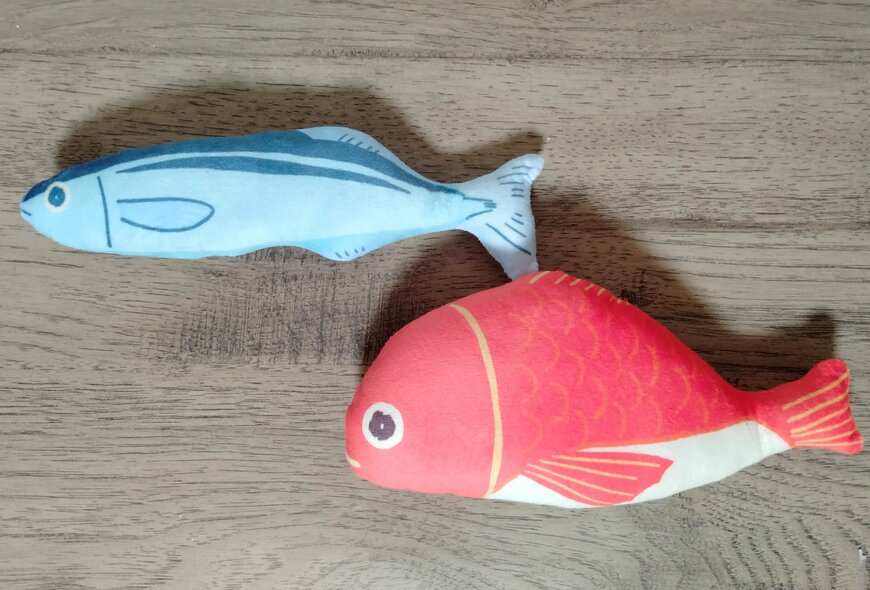 筆者撮影（セリア、またたび入りお魚クッション）