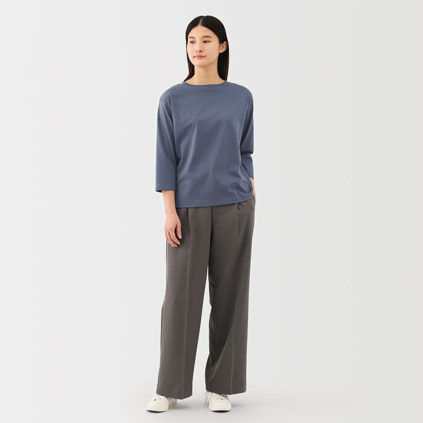 無印良品公式　婦人　天竺編みボートネック七分袖Ｔシャツ