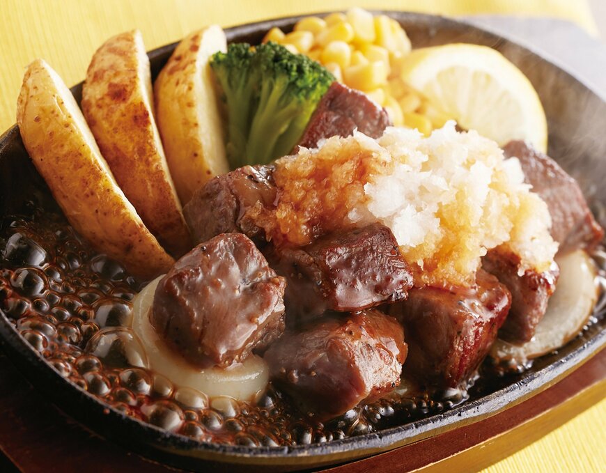 ジョイフルの新商品：たっぷりおろしのプライムサイコロステーキ（さっぱり柑橘ソース）