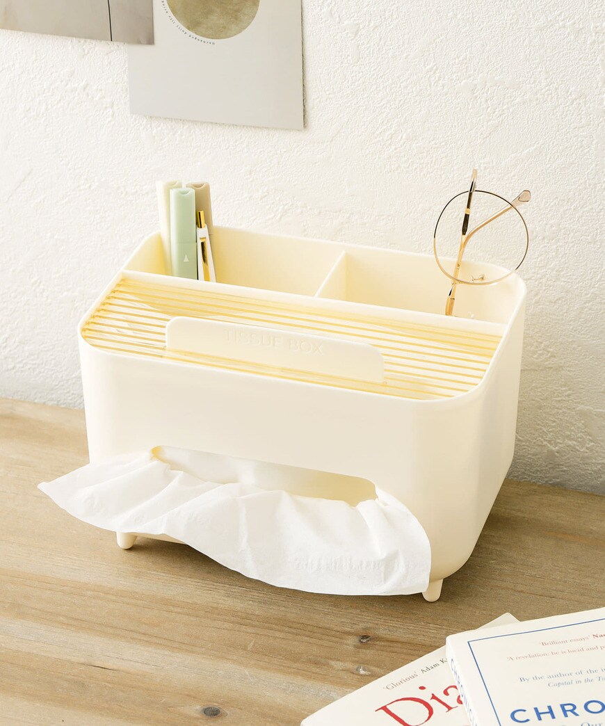 出所：3COINS公式　収納付きティッシュケースボックス