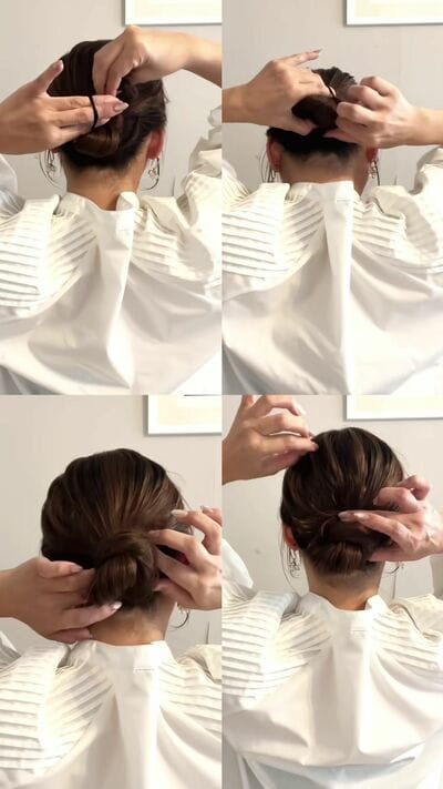 毛先までヘアゴムで固定