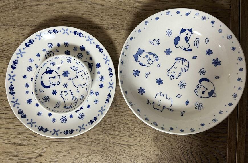 セリア、パスタ皿 藍色ねこ・プレートM 藍色ねこ・プレートSS 藍色ねこ