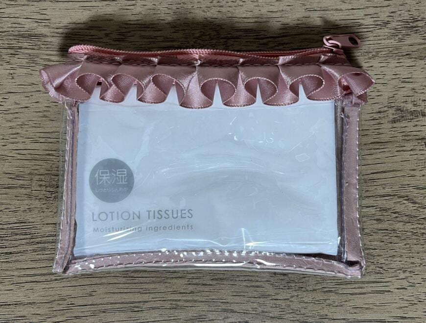 ダイソー、推しポーチ、フリル付フラットポーチ(ピンク)画像