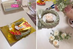 【100均DIY】ダイソーのしめ縄や造花で自分好みの華やかで可愛い〈しめ飾り〉が作れちゃう！「素敵なしめ縄ですね！」と話題