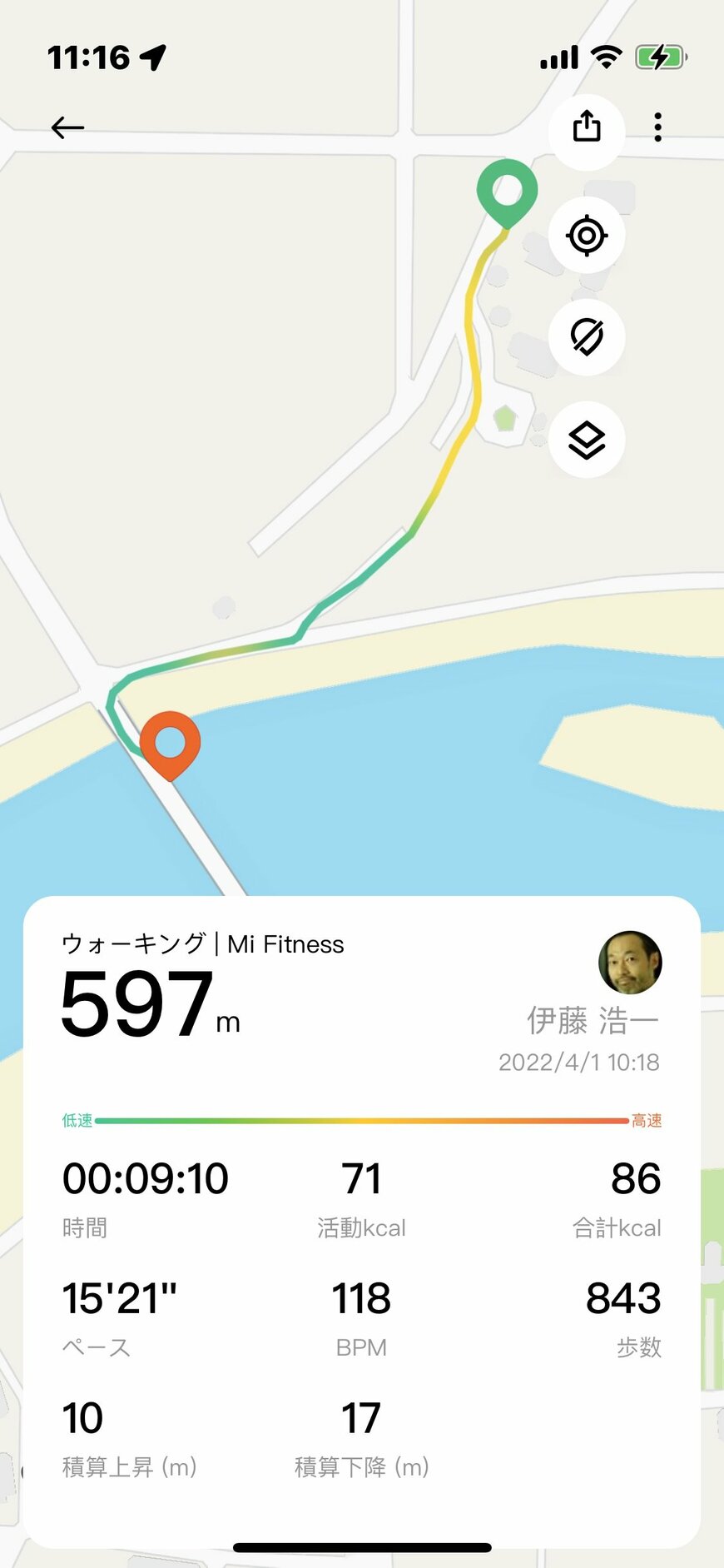 ワークアウトの測定例（アプリMi Fitness）