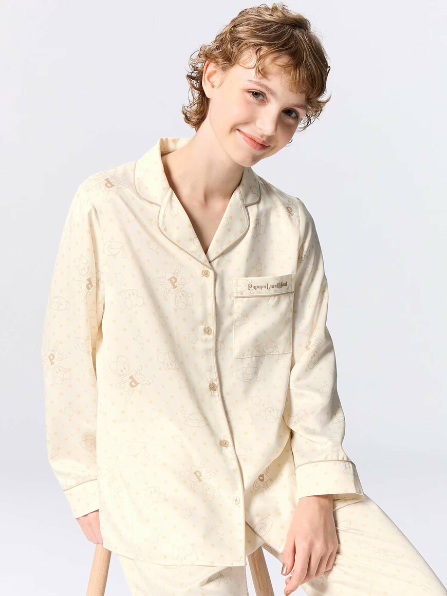 出所：GU公式　サテンパジャマ(長袖&ロングパンツ) Kirby