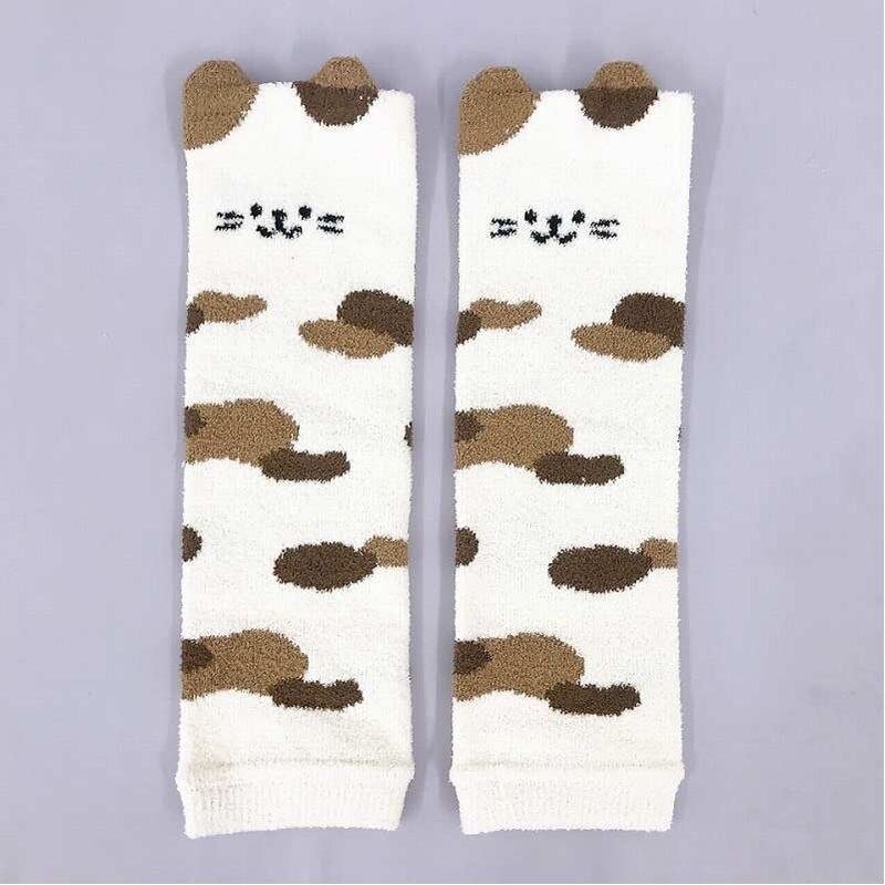 キャン★ドゥ　薄手モールレッグウォーマー　ネコ柄　