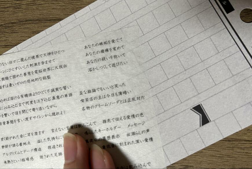 ダイソーの文豪シィル 賽の点滅・文豪シィル 淡文、筆者撮影の商品画像、アップ