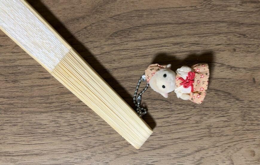 筆者撮影（ダイソー、レース扇子（収納袋付、ホワイト））