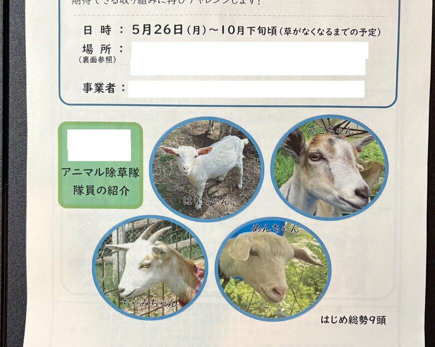 町内会の回覧板に掲載された「アニマル除草隊」