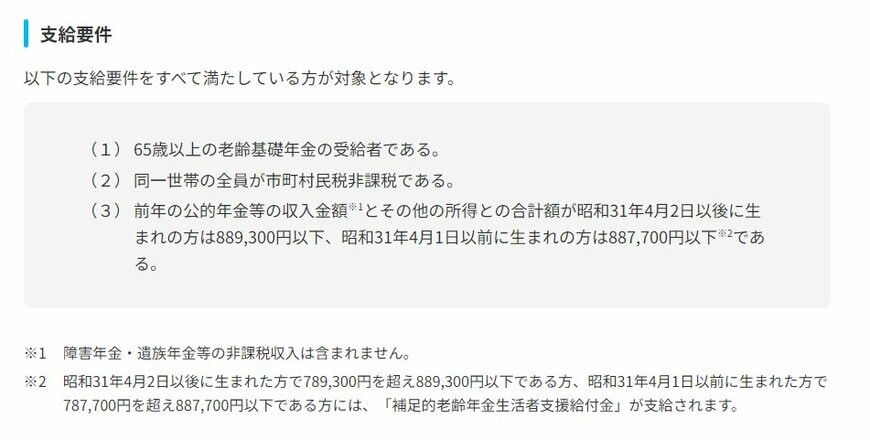 老齢年金生活者支援給付金の支給要件