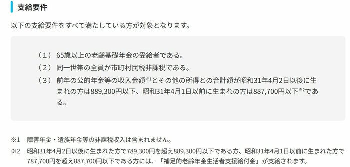 老齢年金生活者支援給付金の支給要件
