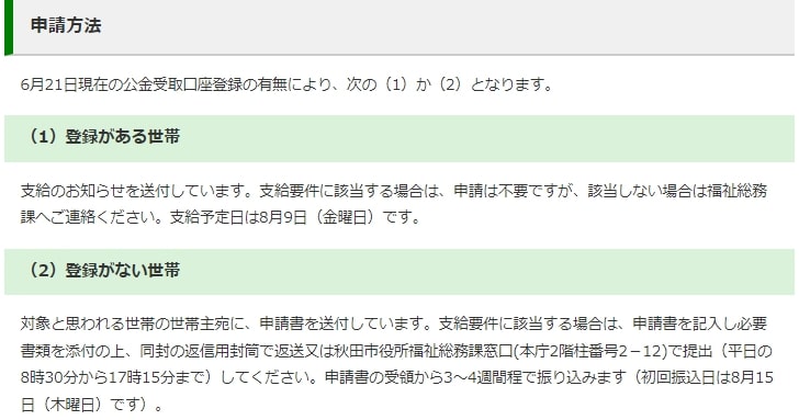 画像:秋田市の給付金情報のポイント