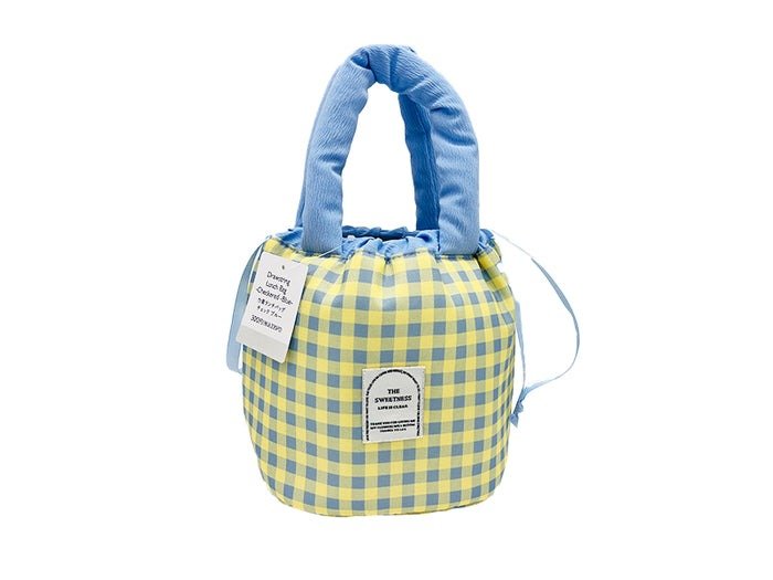 ダイソー公式 巾着ランチバッグ(チェック、BL)