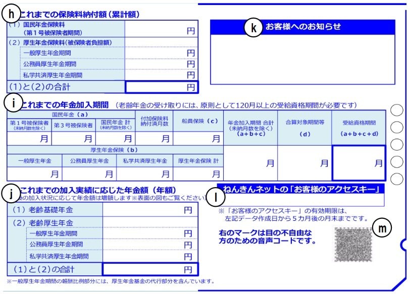 ねんきん定期便(50歳未満)の様式(裏面)