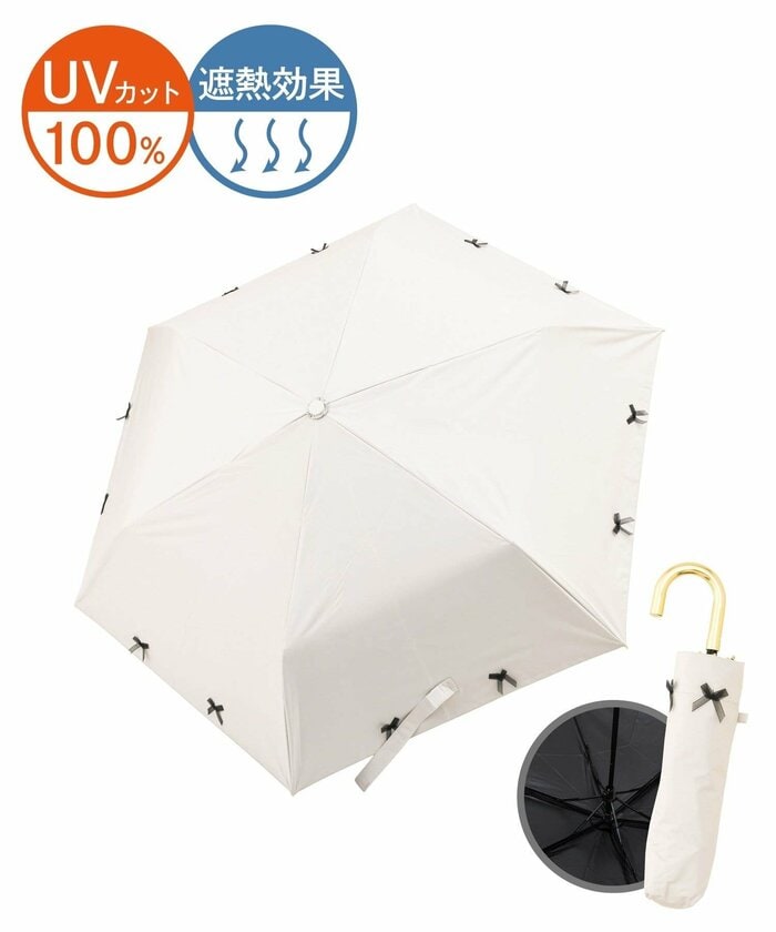 小さなリボンを散りばめたリボン柄がおしゃれな「晴雨兼用折傘リボン」