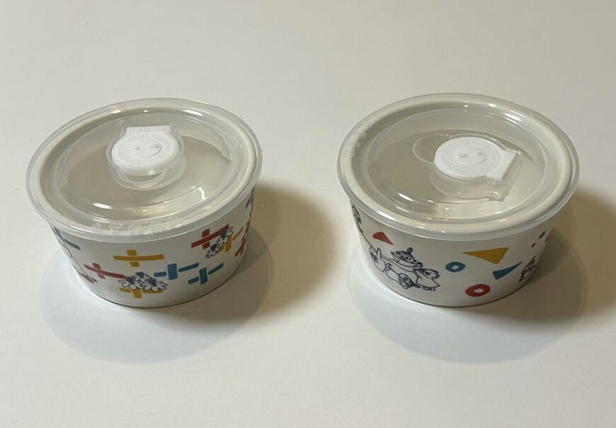 筆者撮影（扶桑社 cookpad plus、MOOMIN＜ムーミン＞ 磁器の密閉保存容器 豪華2個セット）