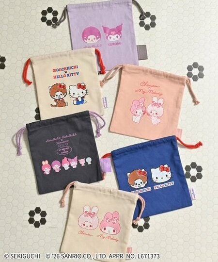 選ぶのが楽しい「モンチッチ×サンリオキャラクターズ/巾着」(980円)