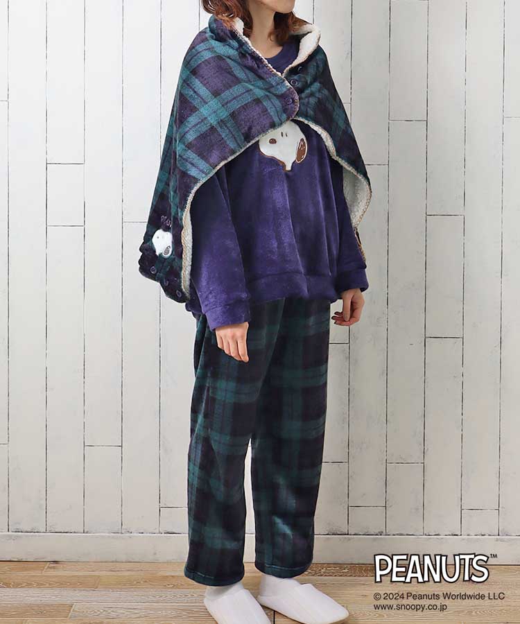 ブルーブルーエ公式 スヌーピーチェック4WAYケープボレロの画像