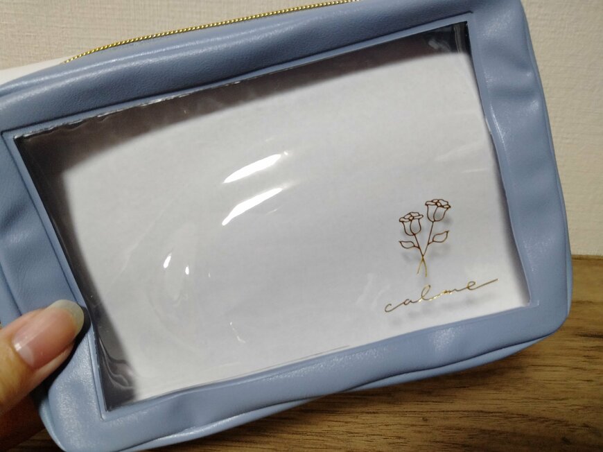 筆者撮影（セリア、クリア窓付ポーチ ニュアンスカラー）