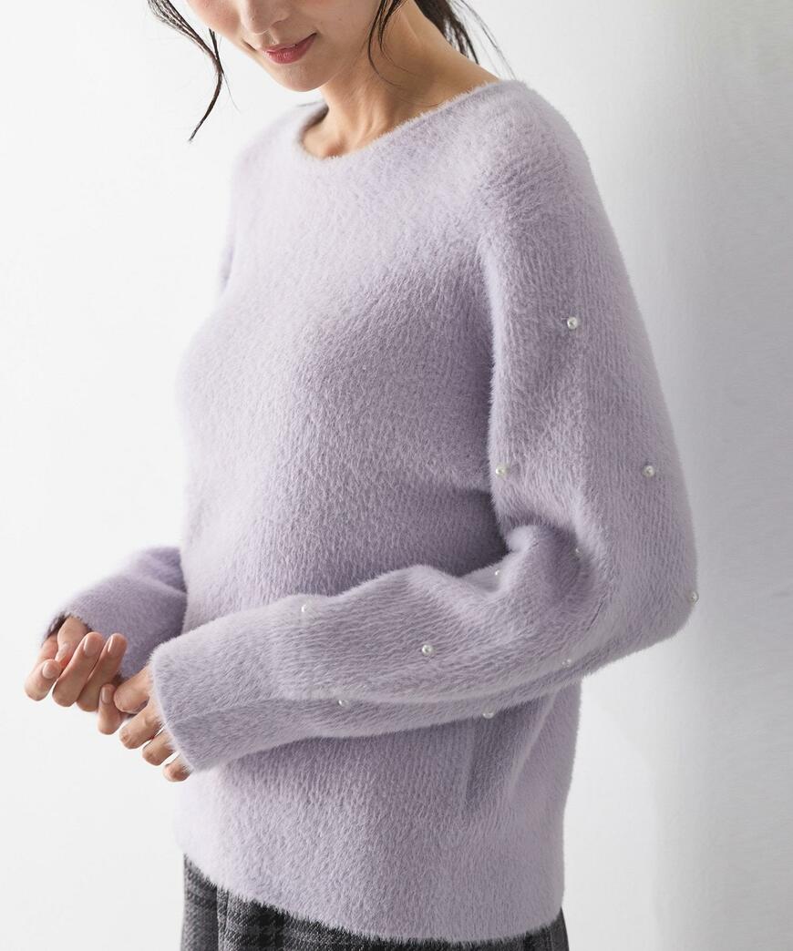 ハニーズ 袖パール付フェザーニット