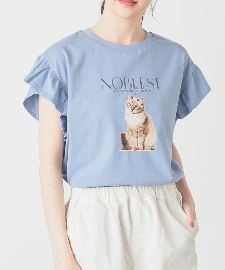 ハニーズ公式 ネコプリントフリル袖Tの画像