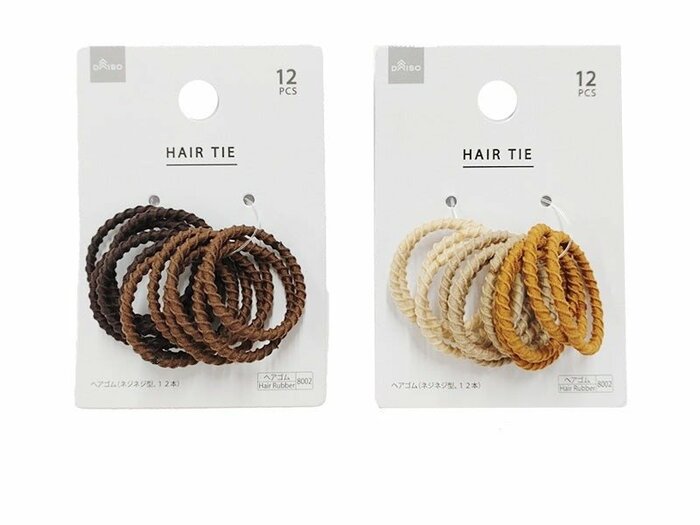 DAISO公式　ヘアゴム（ネジネジ型、12本）