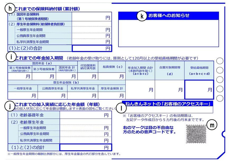 出所：日本年金機構「「ねんきん定期便」の様式（サンプル）と見方ガイド（令和7年度送付分）」
