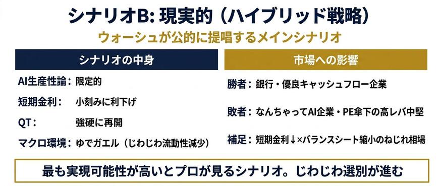 ウォーシュ新体制で最も現実的とされるシナリオ（ハイブリッド戦略）