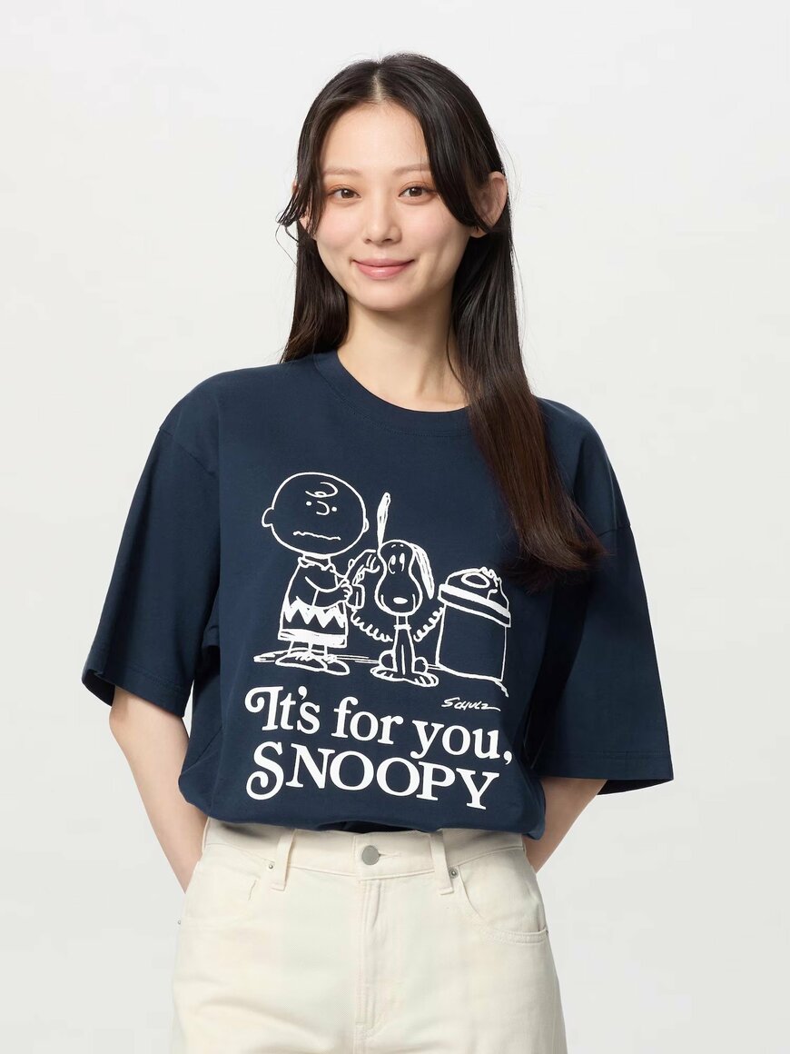 ユニクロ公式 ピーナッツ UT/オーバーサイズフィット NAVY 画像