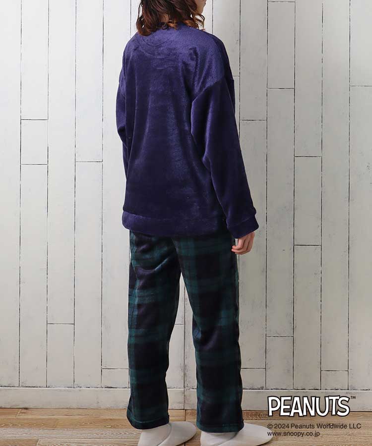 ブルーブルーエ公式 スヌーピーチェックルームウェア上下セット(モデルバック)