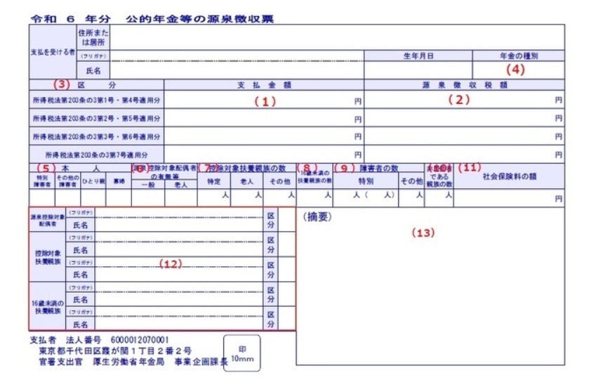 令和6年分 公的年金等の源泉徴収票