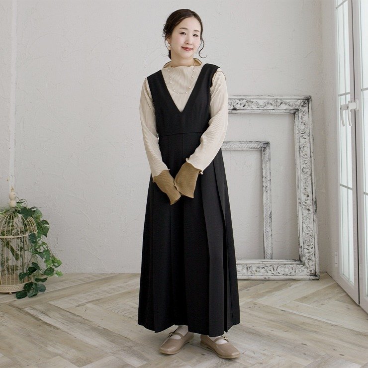 しまむら公式　レディース　ジャンパースカート・プルオーバー（陽）（ブラック ）